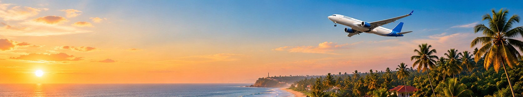 Tropical coast and passenger aircraft